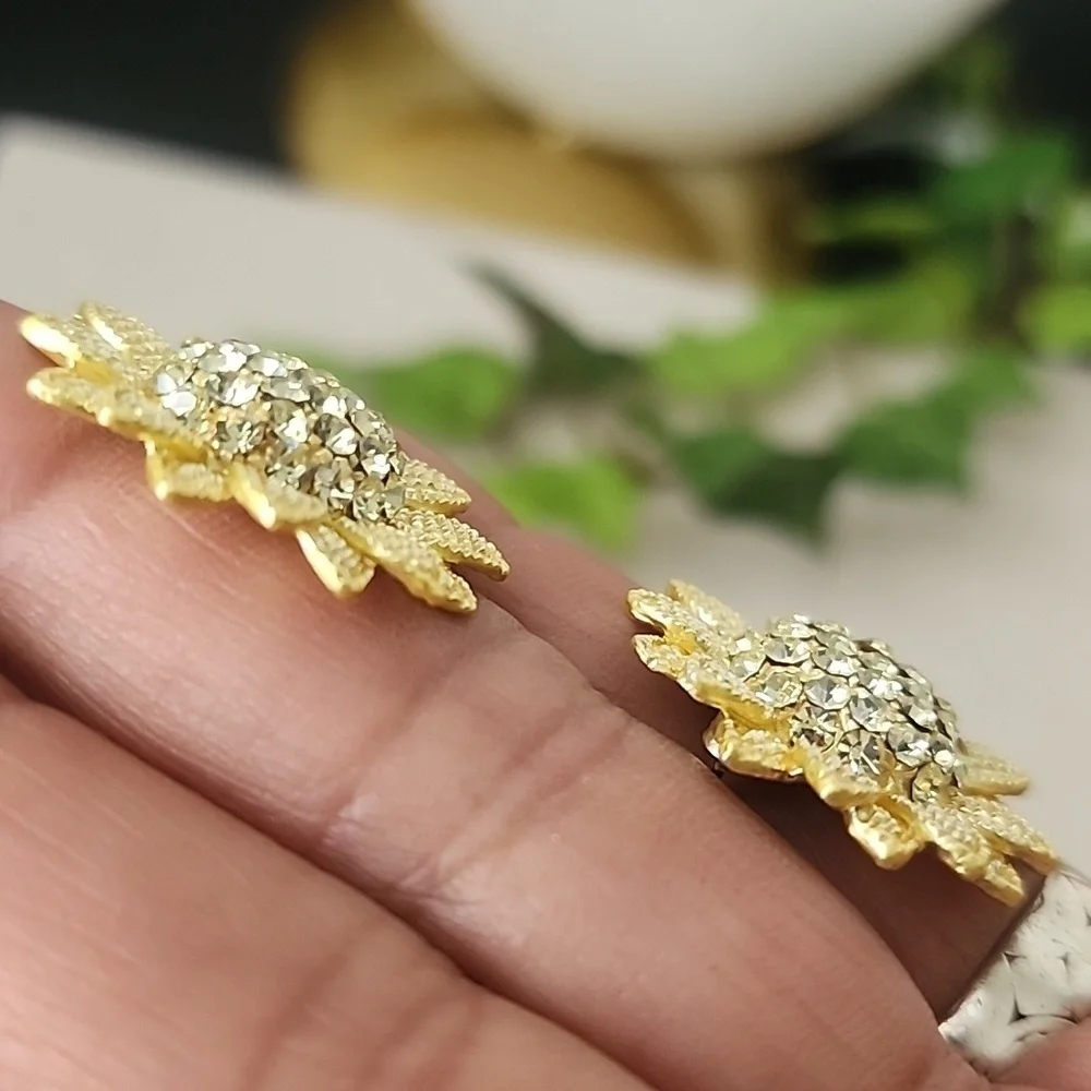 Gold Sunflower Earrings with CZ Stones
